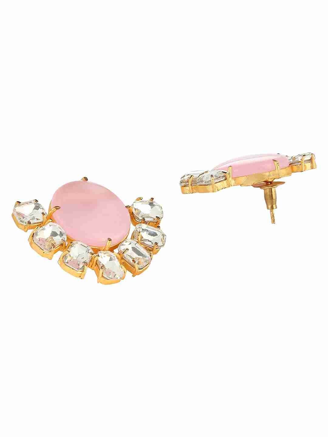 BELINDA PINK CHALCEDONY AND CRYSTAL EARRINGS jewellery in 24K gold plating | XAGO Luxe