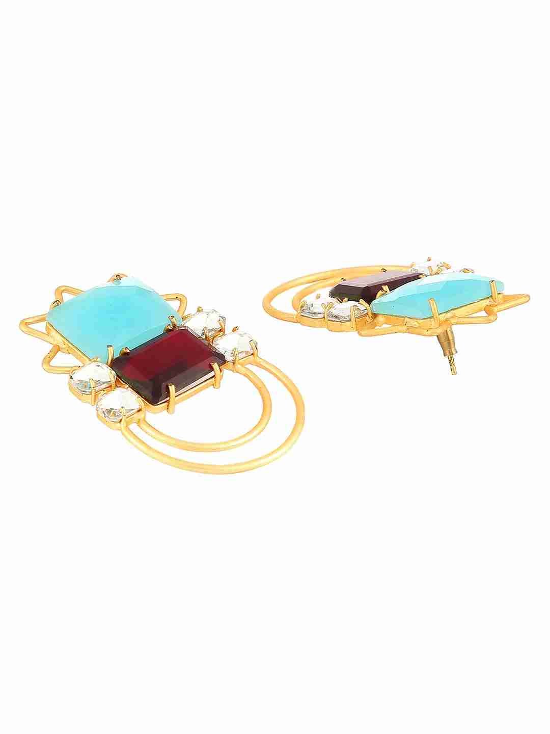 MARTINA BLUE CHALCEDONY, GARNET AND CRYSTAL STUD jewellery in 24K gold plating | XAGO Luxe