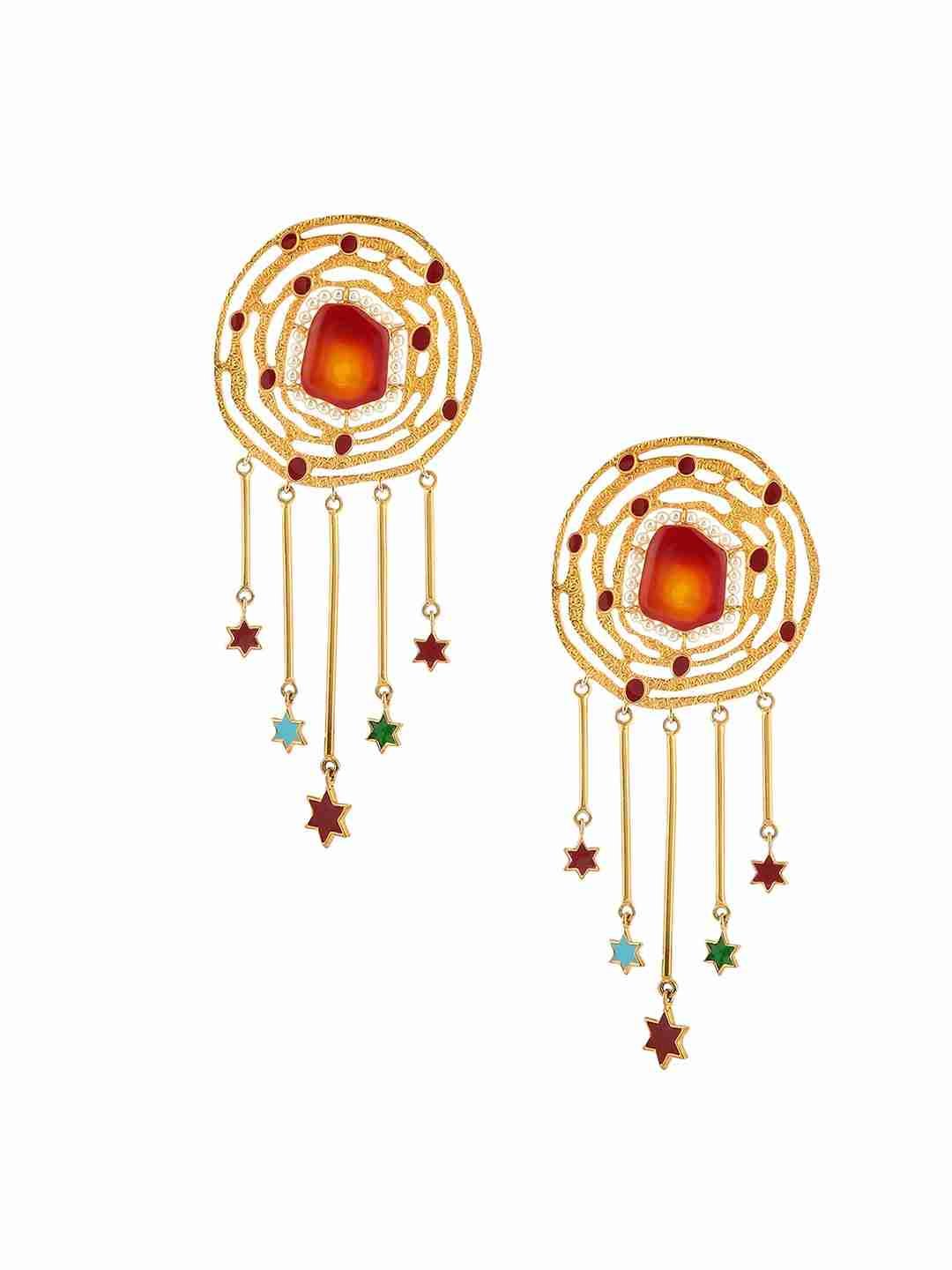 LUCIANA RED ENAMEL AND PEARL EARRINGS jewellery in 24K gold plating | XAGO Luxe