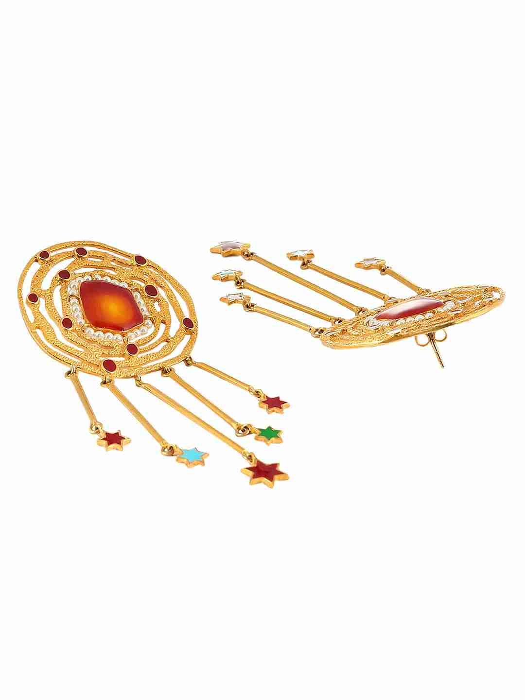 LUCIANA RED ENAMEL AND PEARL EARRINGS jewellery in 24K gold plating | XAGO Luxe