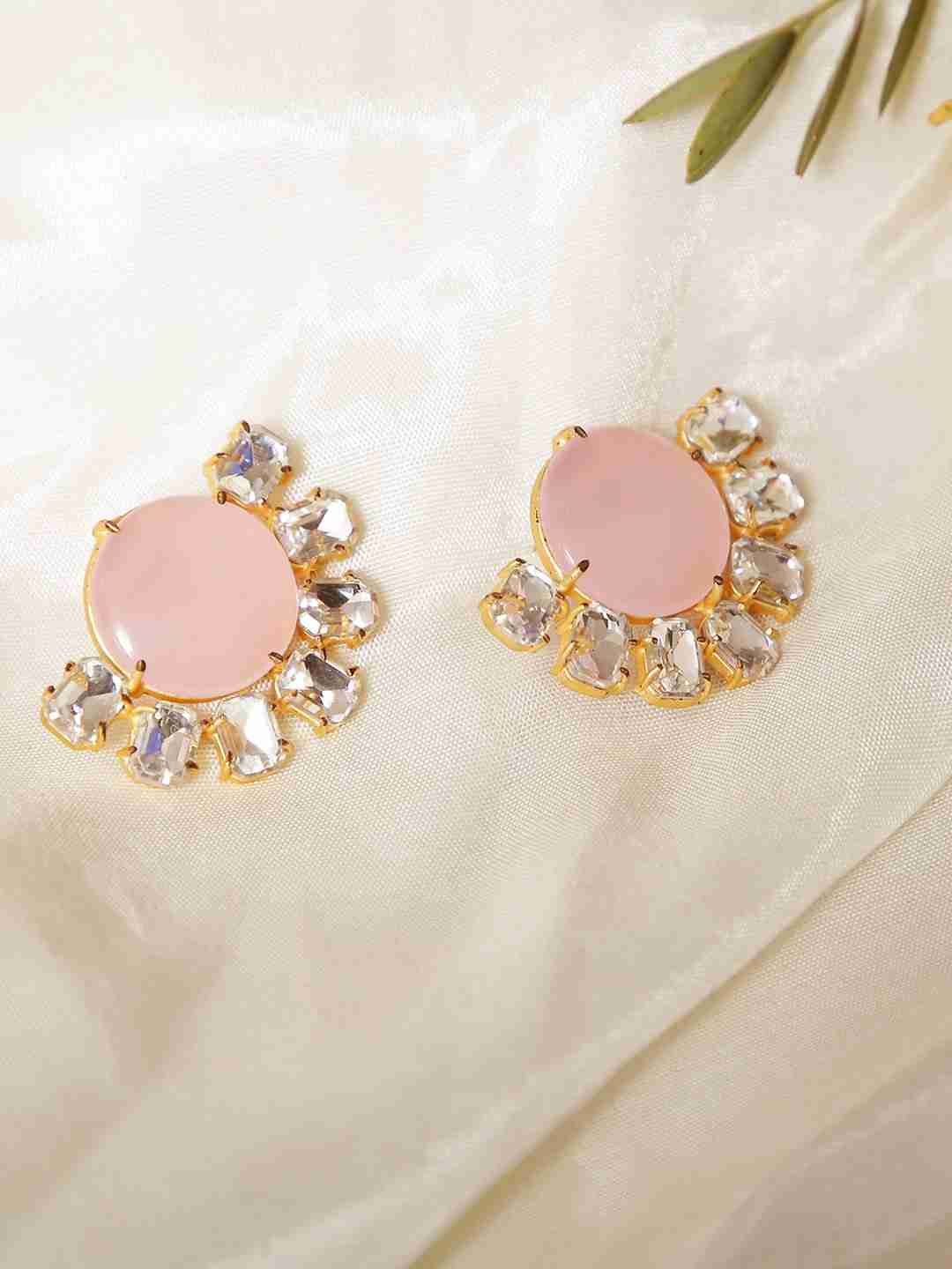 BELINDA PINK CHALCEDONY AND CRYSTAL EARRINGS jewellery in 24K gold plating | XAGO Luxe