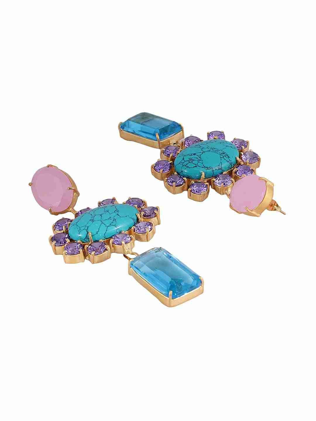 LE INARA 4 IN 1 CONVERTIBLE EARRING WITH TURQUOISE AMETHYST DROP EARRINGS jewellery in 24K gold plating | XAGO Luxe