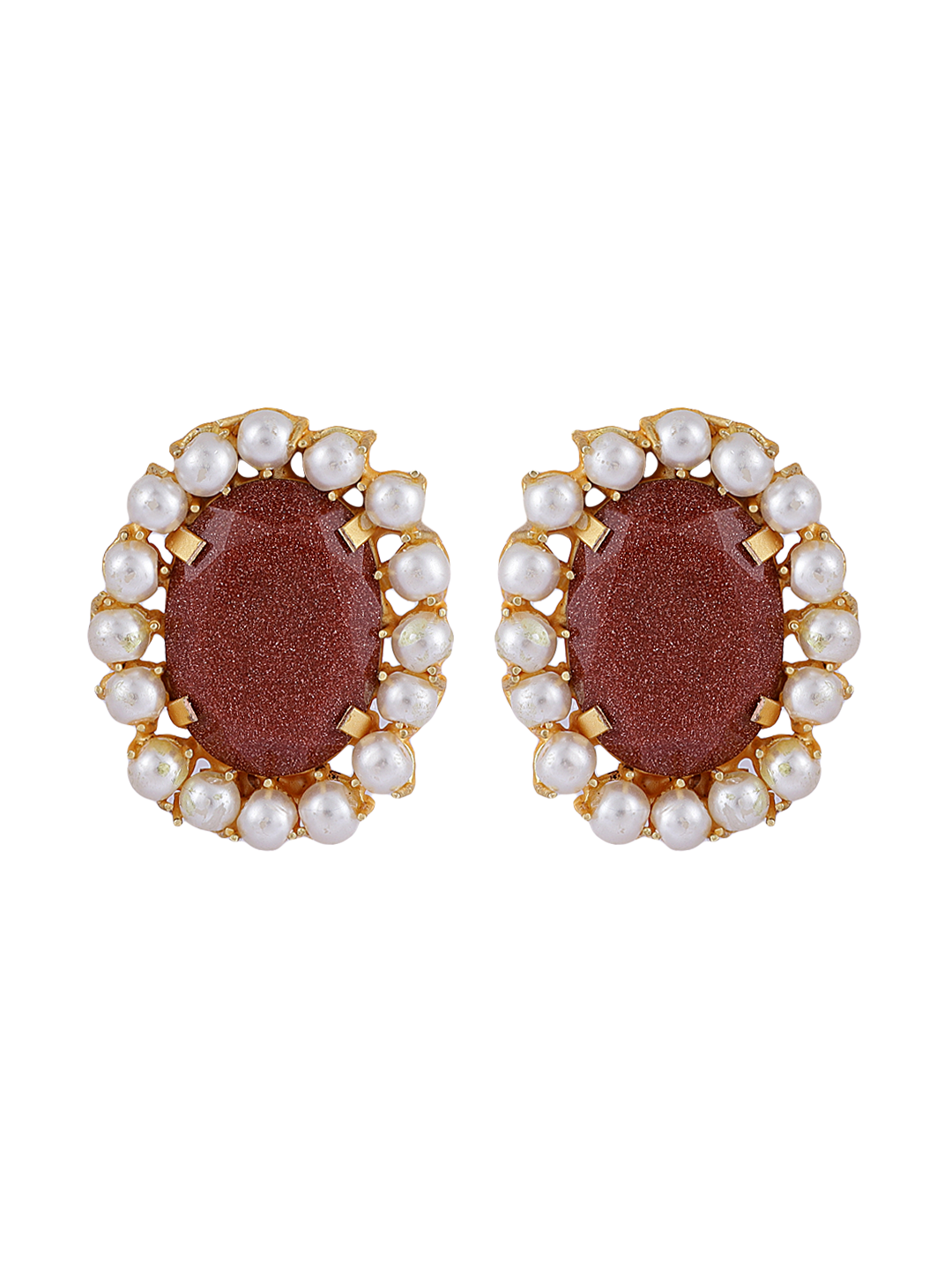 UNIDA SUNSTONE AND PEARL STUDS jewellery in 24K gold plating | XAGO Luxe