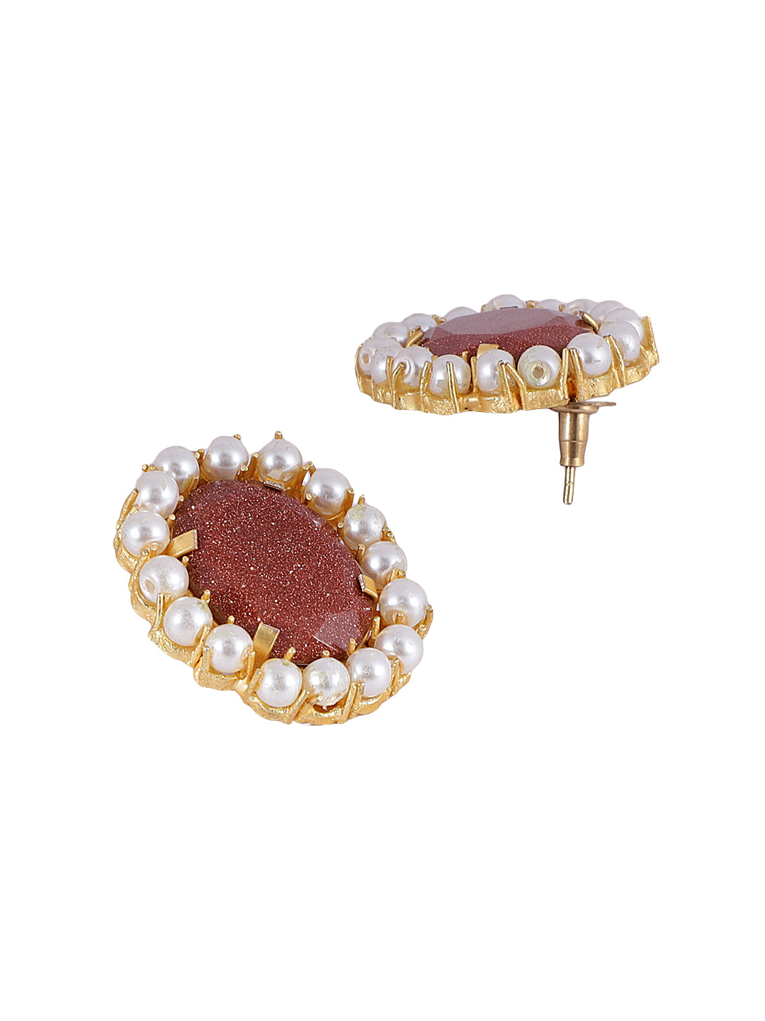 UNIDA SUNSTONE AND PEARL STUDS jewellery in 24K gold plating | XAGO Luxe