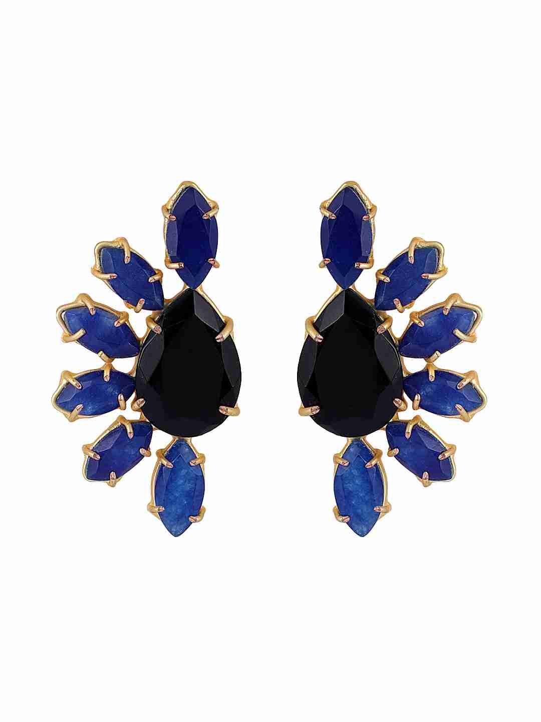 ANAYA BLACK AND BLUE GOLD PLATED STUDS jewellery in 24K gold plating | XAGO Luxe