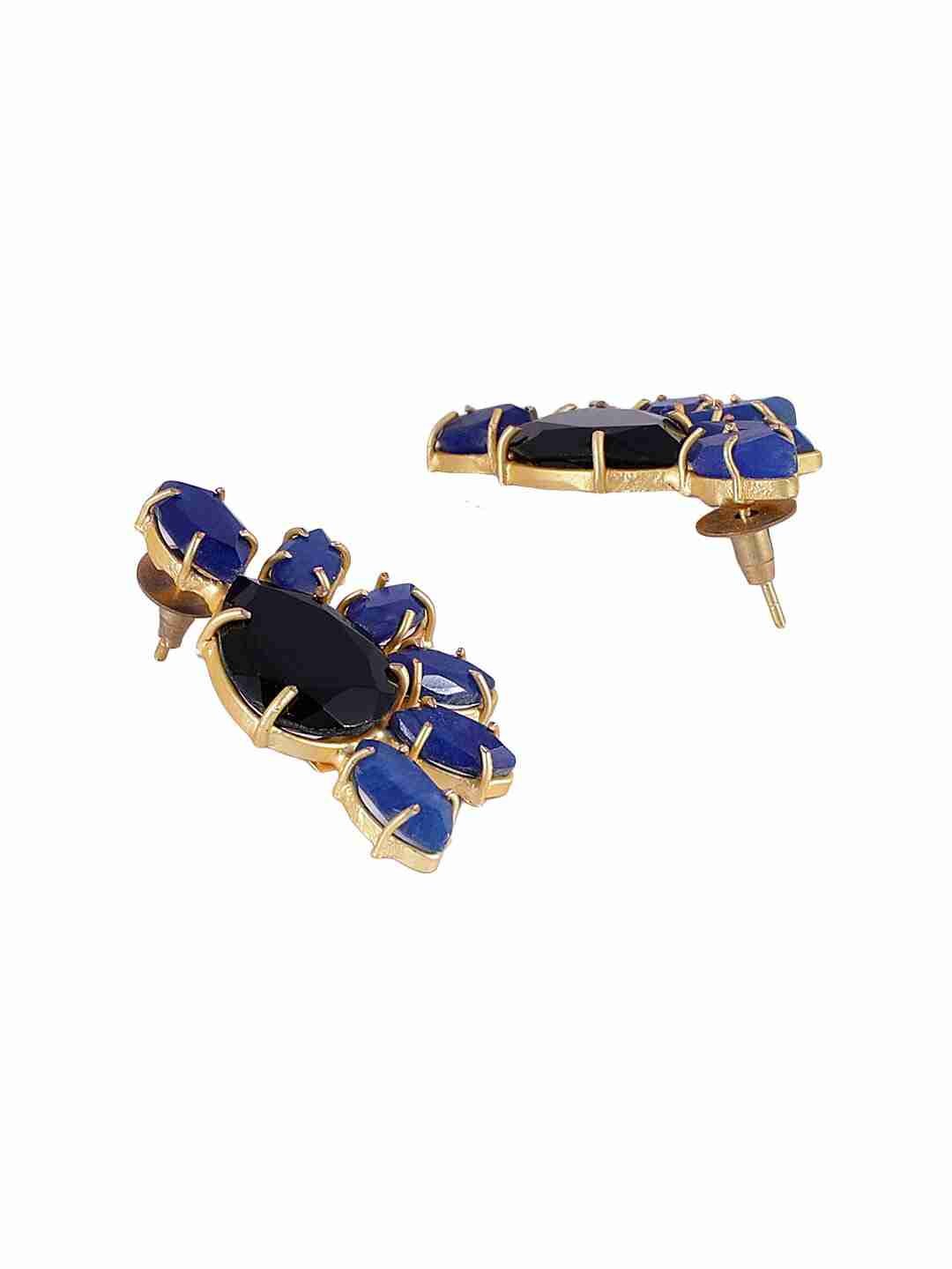 ANAYA BLACK AND BLUE GOLD PLATED STUDS jewellery in 24K gold plating | XAGO Luxe
