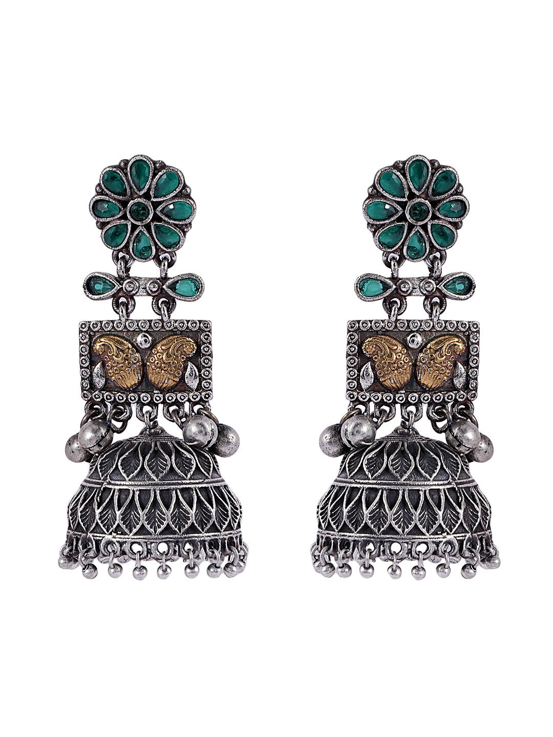 LE FAUSTO SILVER PLATED STONE STUDDED CONTEMPORARY JHUMKA