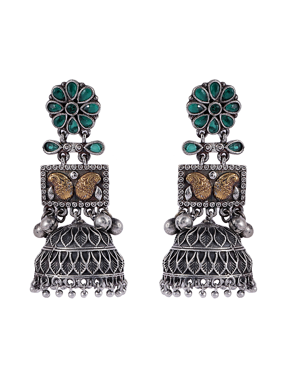 LE FAUSTO SILVER PLATED STONE STUDDED CONTEMPORARY JHUMKA