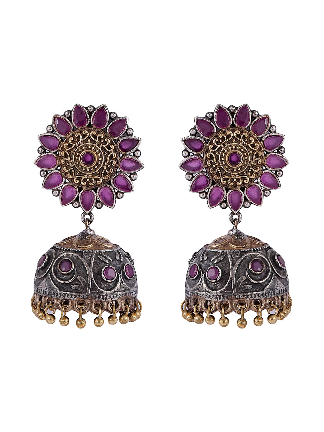 LE ALEJANDRA SILVER-PLATED BEADED DOME-SHAPED EARRINGS