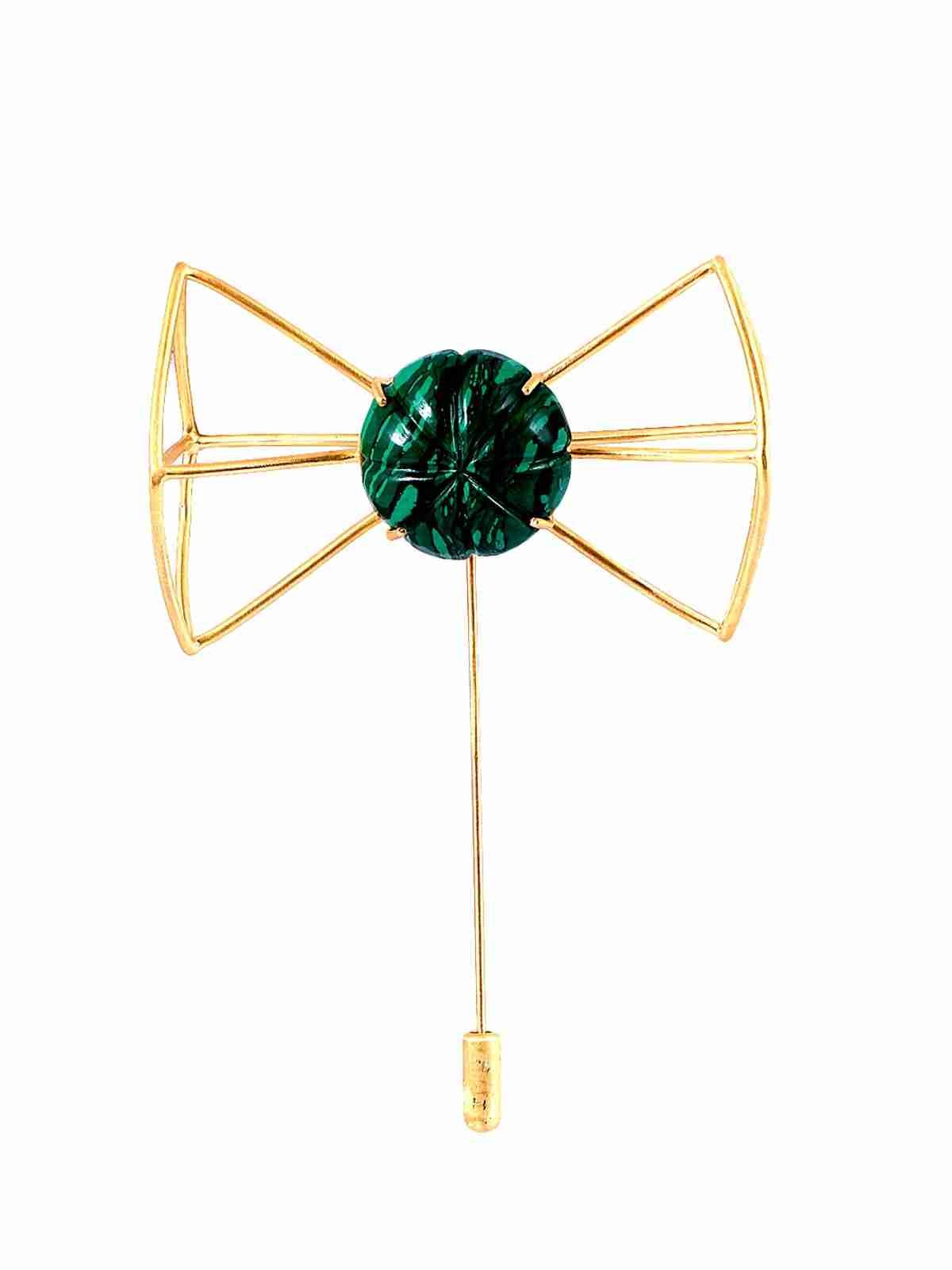 REMUS CARVED MALACHITE LAPEL PIN jewellery in 24K gold plating | XAGO Luxe