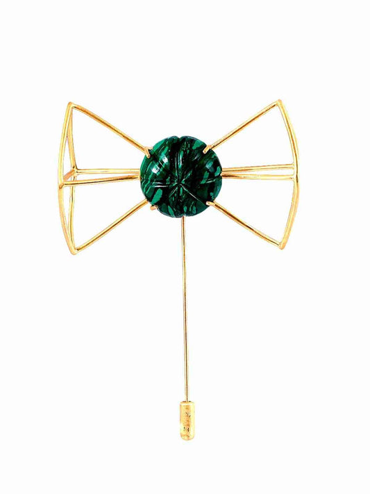 REMUS CARVED MALACHITE LAPEL PIN jewellery in 24K gold plating | XAGO Luxe