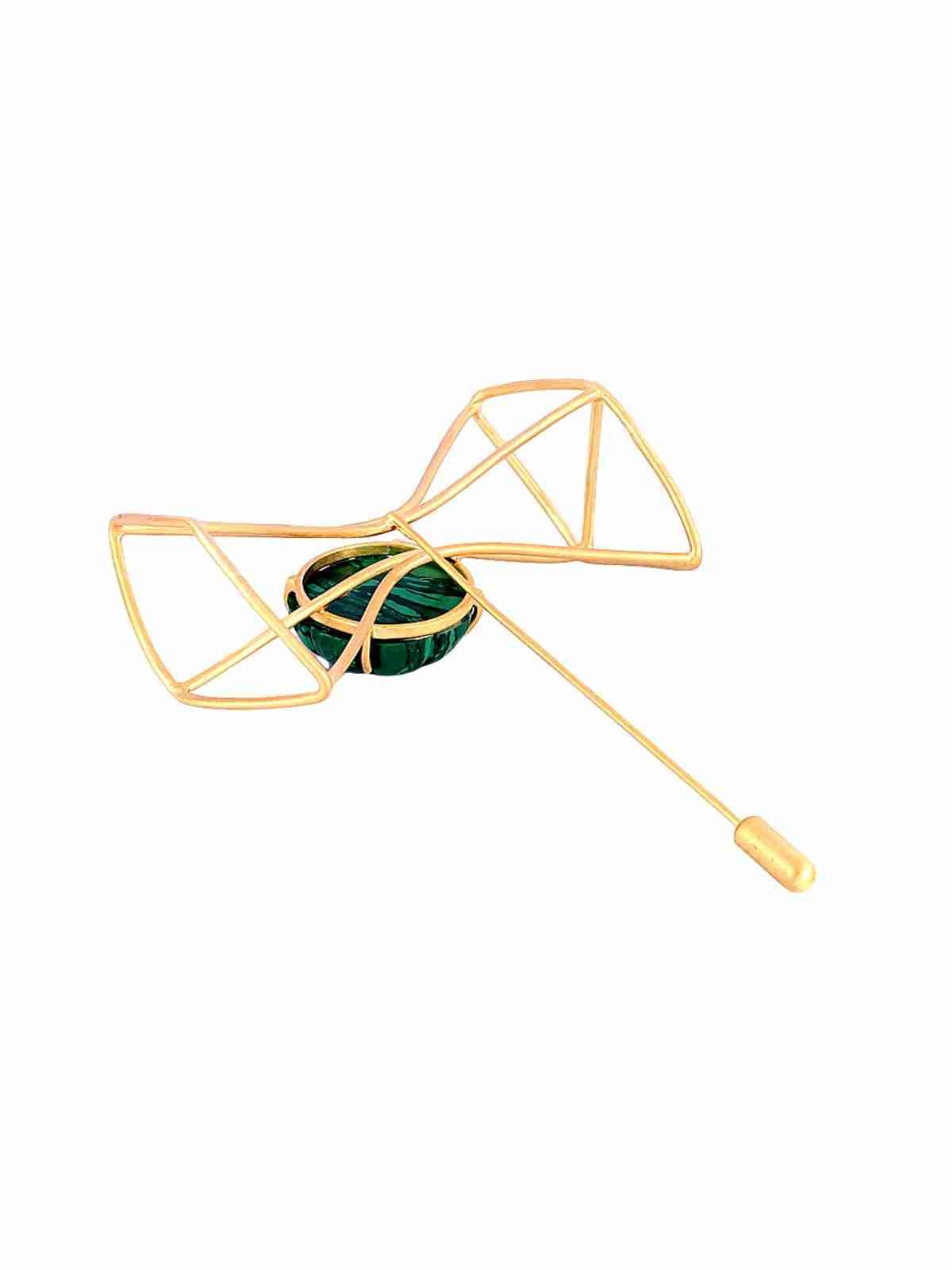 REMUS CARVED MALACHITE LAPEL PIN jewellery in 24K gold plating | XAGO Luxe
