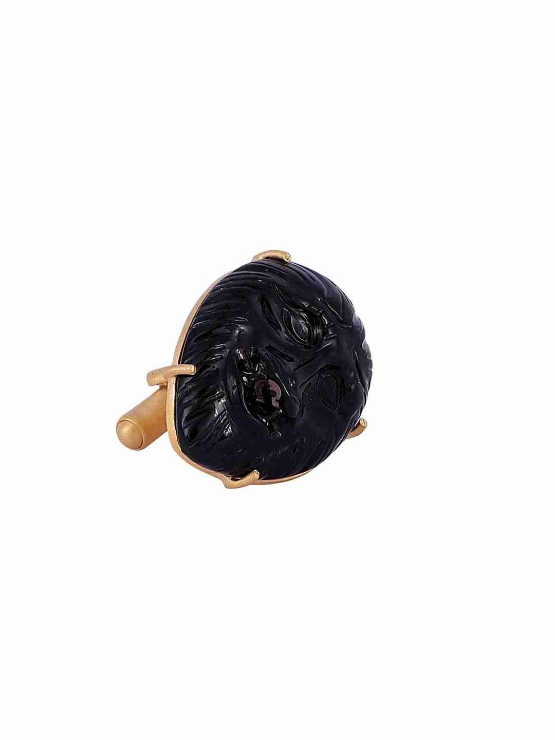 COUGAR CARVED BLACK ONYX CUFFLINKS jewellery in 24K gold plating | XAGO Luxe