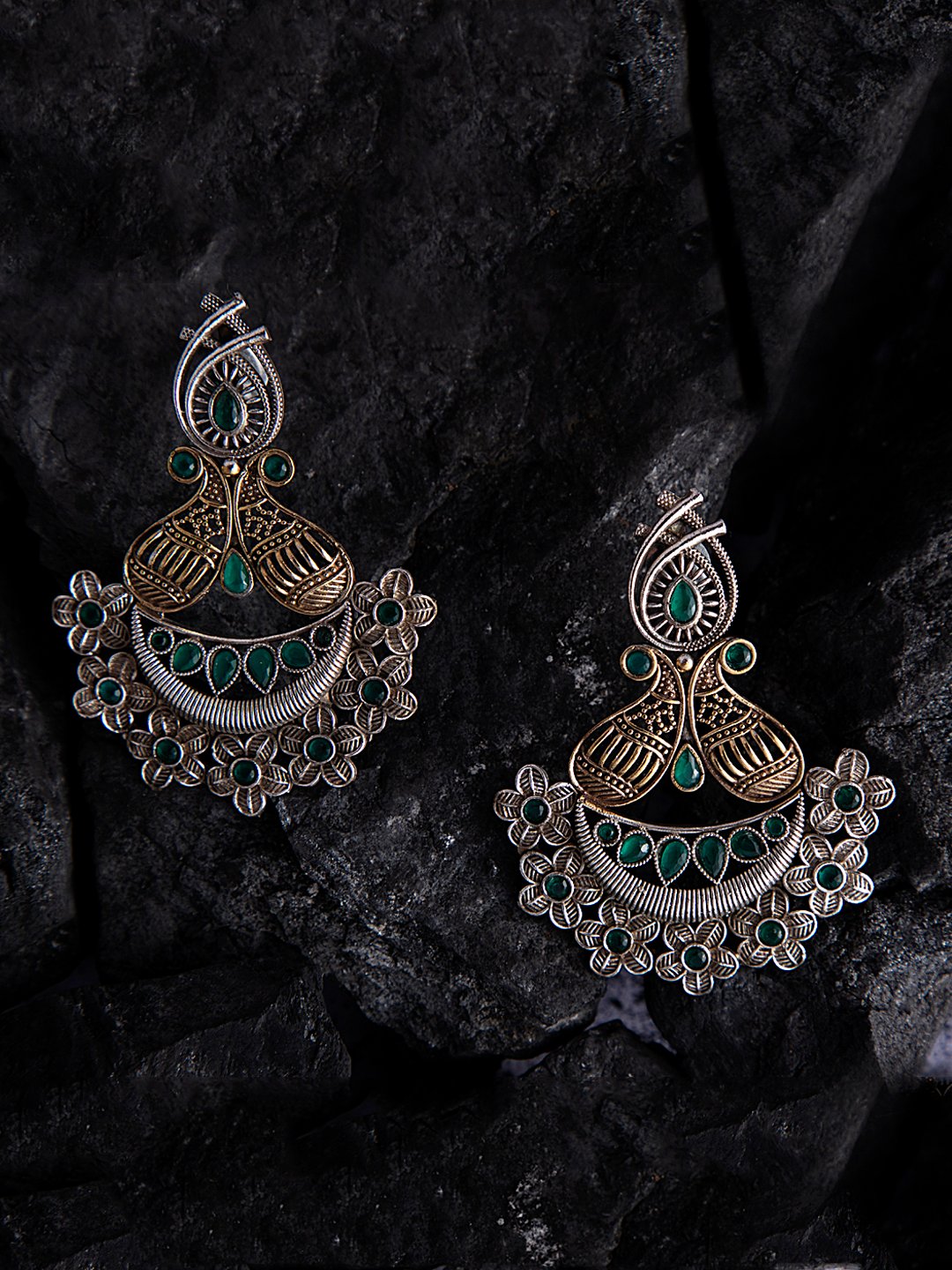 LE BASILIA SILVER-PLATED BEADED DOME-SHAPED EARRINGS