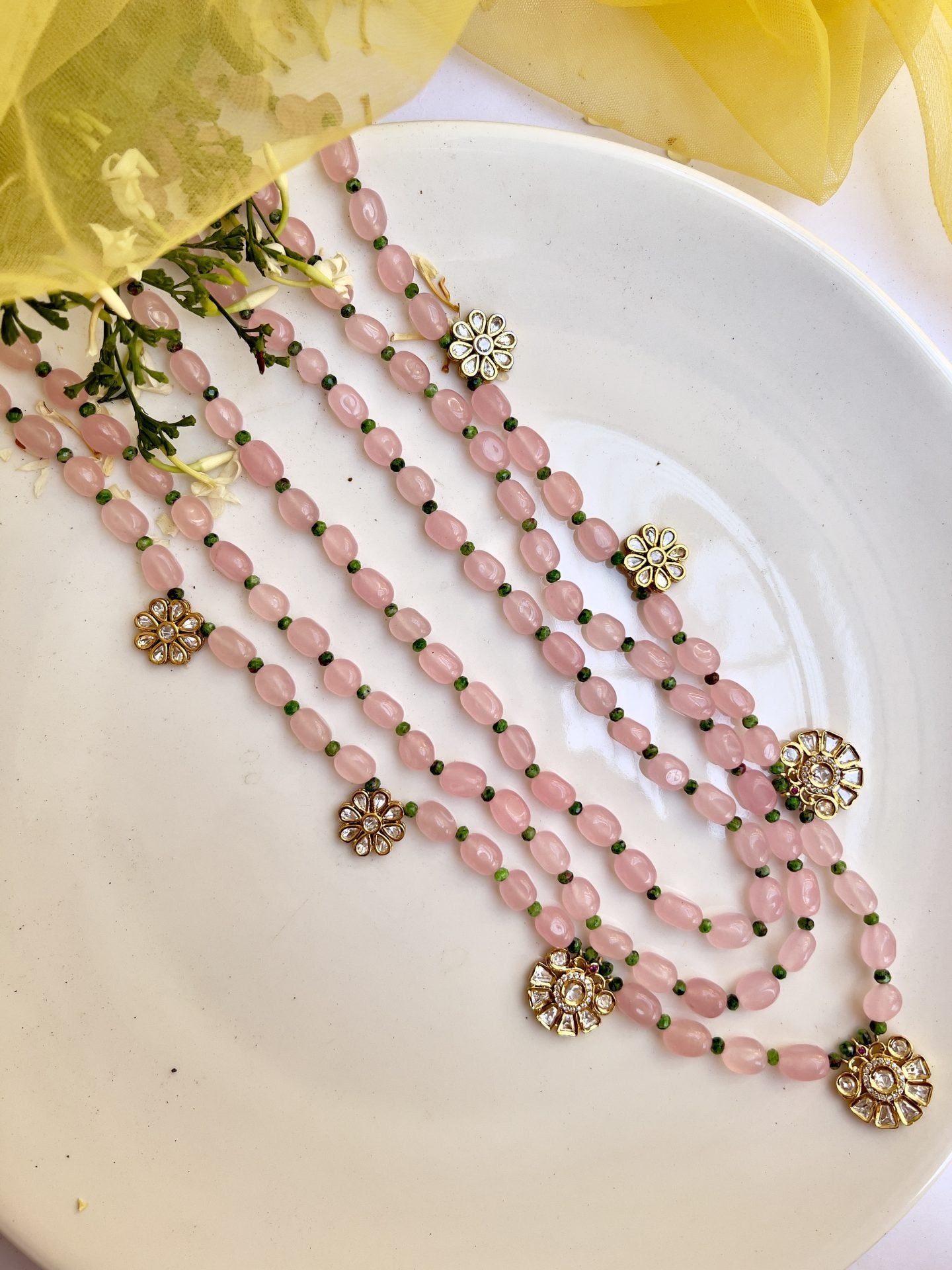 LE DIEGO PINK GOLD PLATED STUDDED LONG NECKLACE jewellery in 24K gold plating | XAGO Luxe