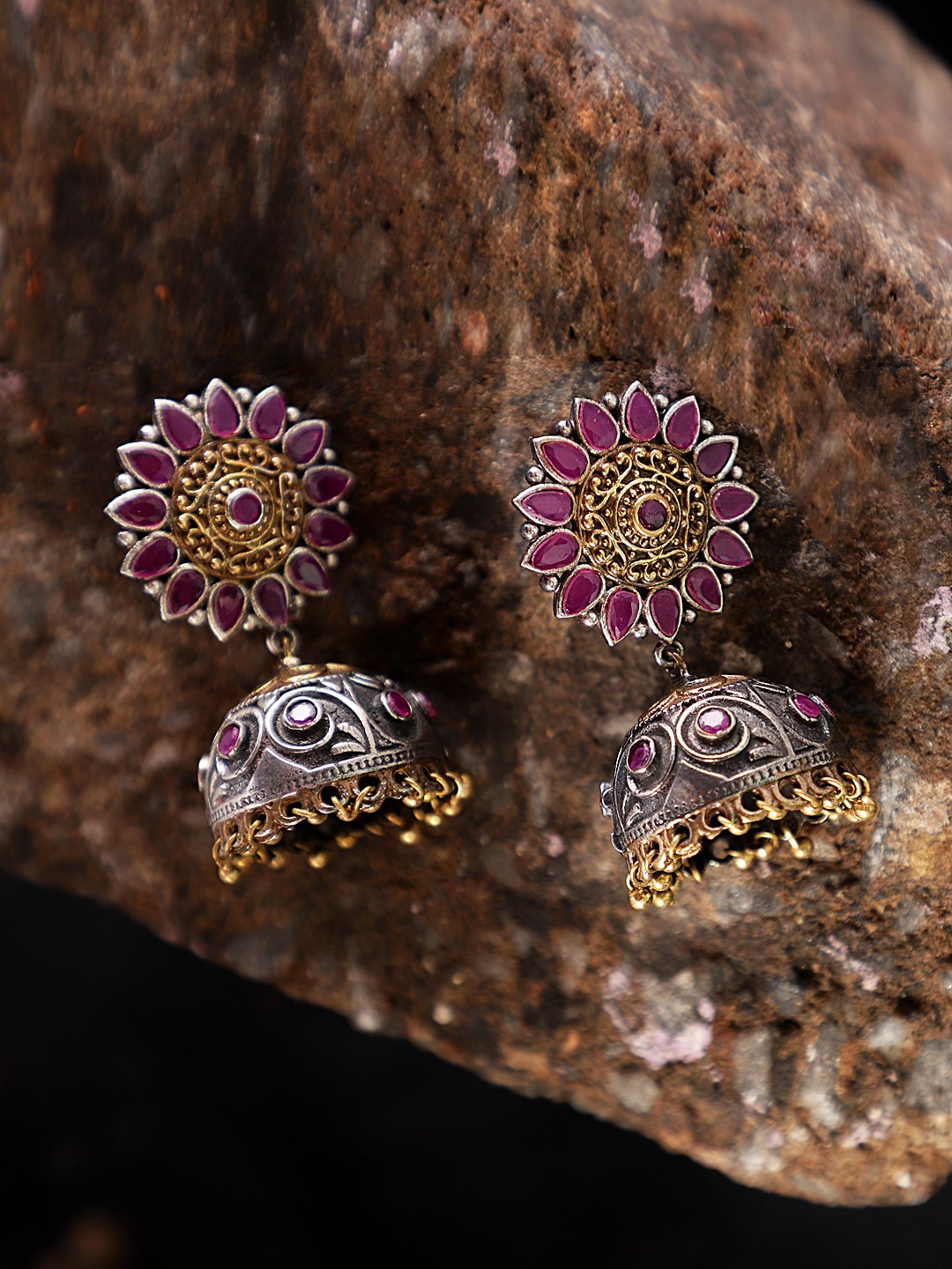 LE ALEJANDRA SILVER-PLATED BEADED DOME-SHAPED EARRINGS