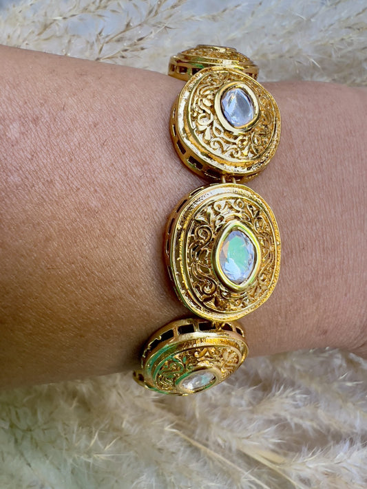 LE MAYA GOLD PLATED AND WHITE KUNDAN BRACELET jewellery in 24K gold plating | XAGO Luxe