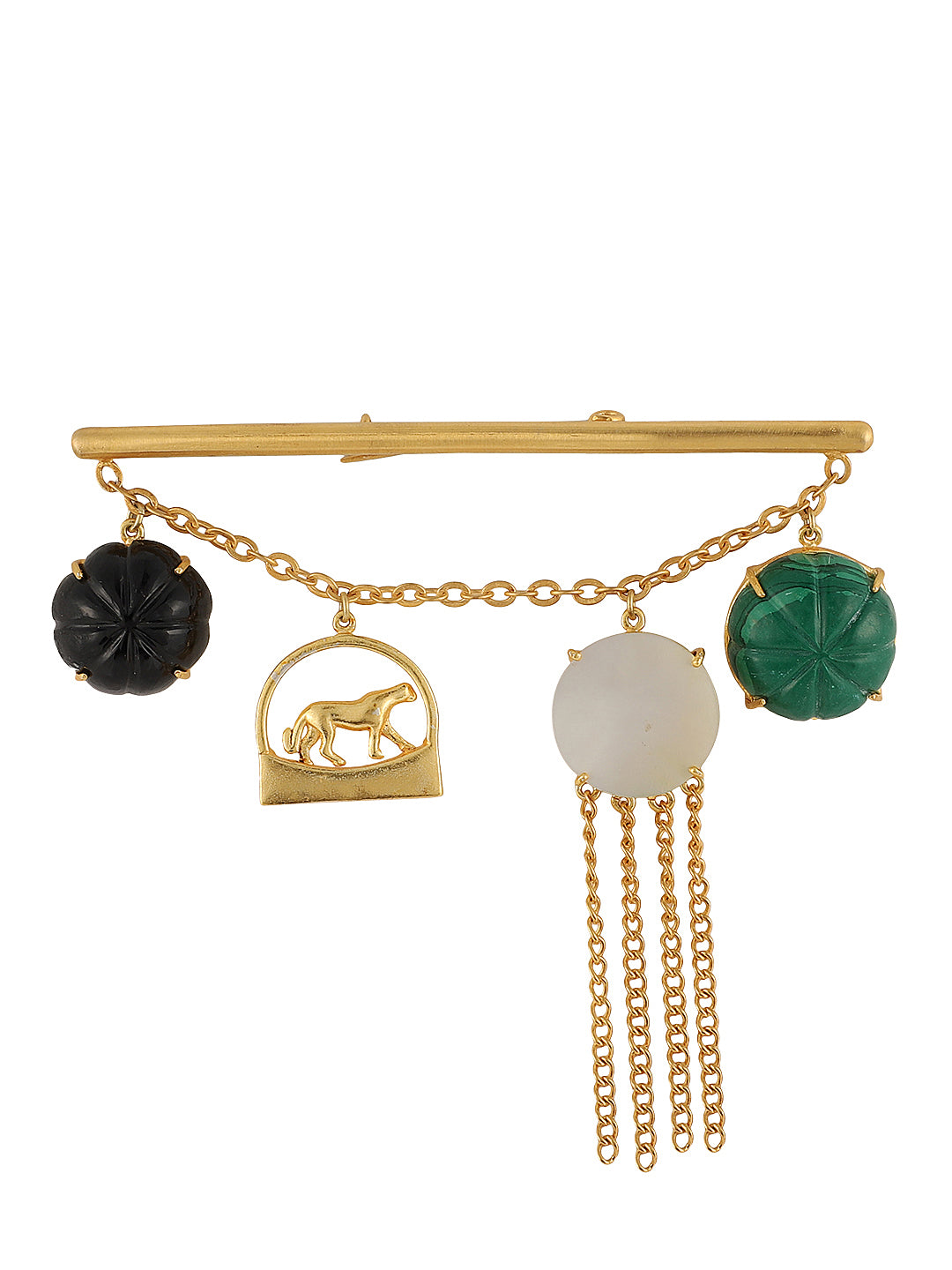 ADONIS GREEN ONYX, BLACK ONYX & MOTHER OF PEARL BROOCH jewellery in 24K gold plating | XAGO Luxe