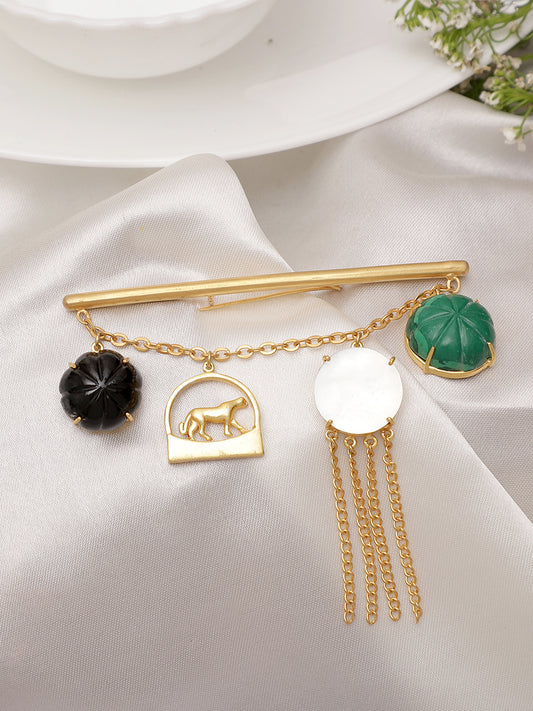 ADONIS GREEN ONYX, BLACK ONYX & MOTHER OF PEARL BROOCH jewellery in 24K gold plating | XAGO Luxe