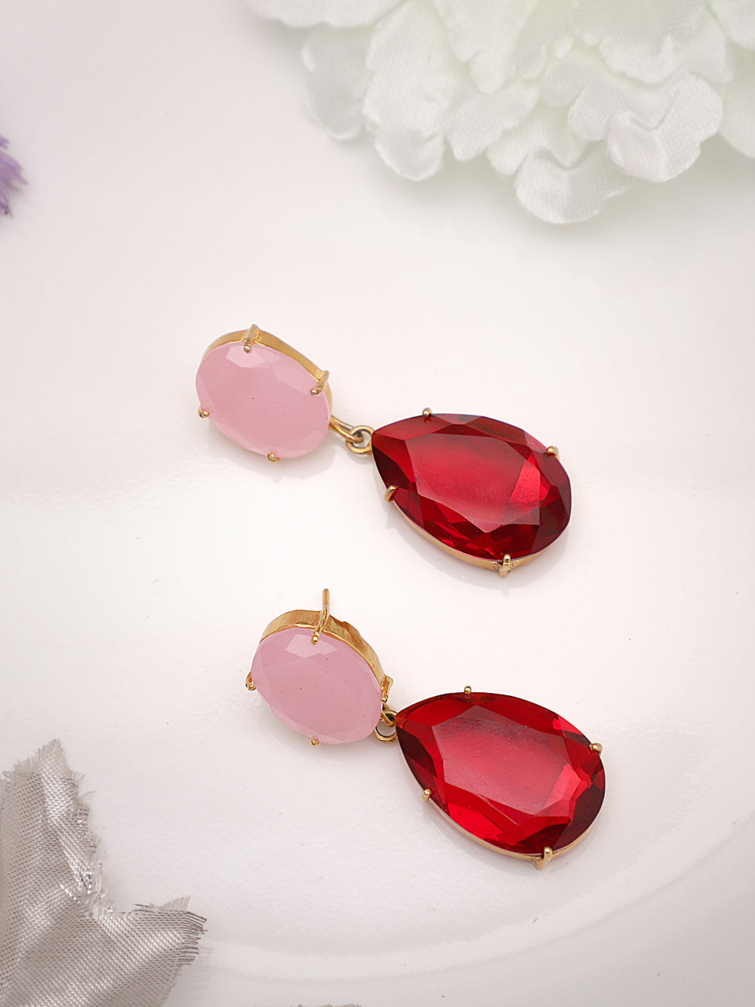 SHIRAYA ROSE QUARTZ & GARNET CONVERT EARRINGS