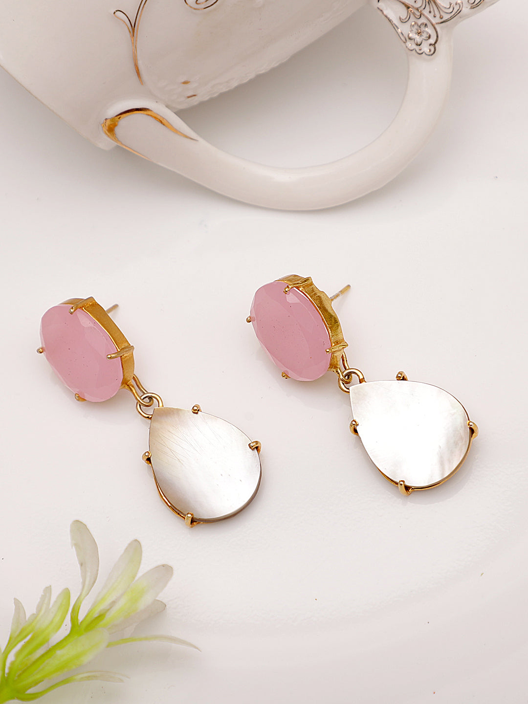 GANYA ROSE QUARTZ CONVERT EARRINGS jewellery in 24K gold plating | XAGO Luxe