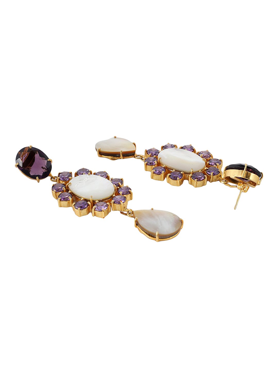 IMALA MOTHER OF PEARL & AMETHYST EARRINGS jewellery in 24K gold plating | XAGO Luxe
