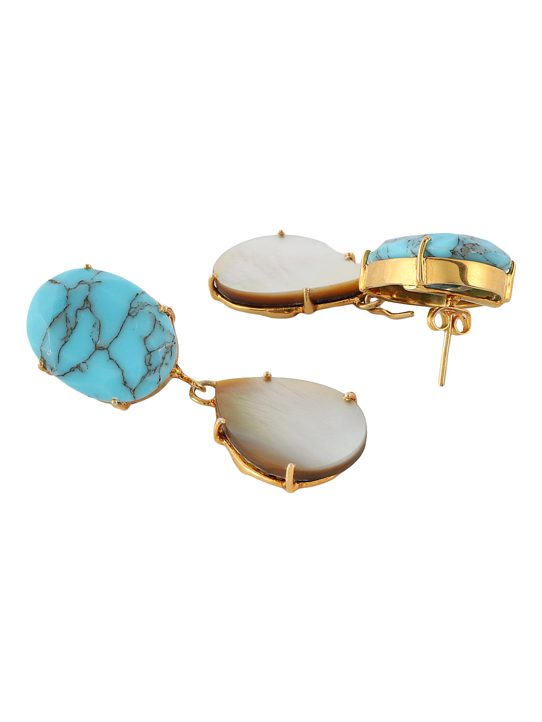 ISMENE TURQUOISE AND MOTHER OF PEARL EARRINGS jewellery in 24K gold plating | XAGO Luxe