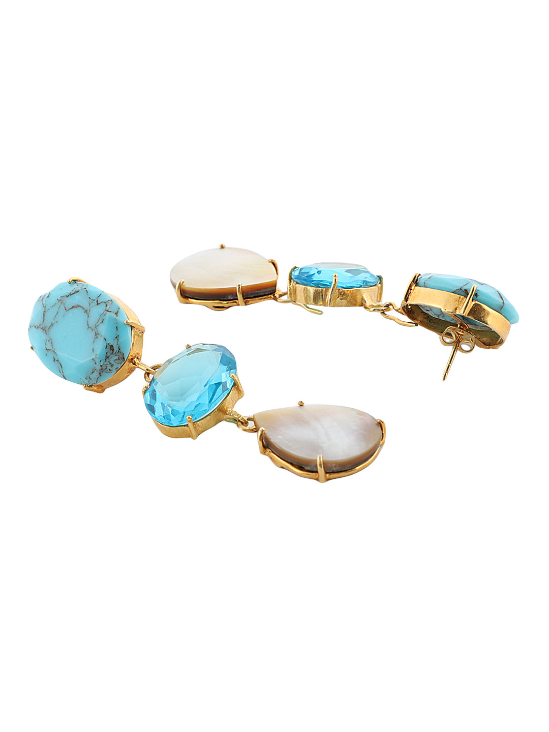 RAIMA TURQUOISE & MOTHER OF PEARL CONVERT EARRINGS jewellery in 24K gold plating | XAGO Luxe