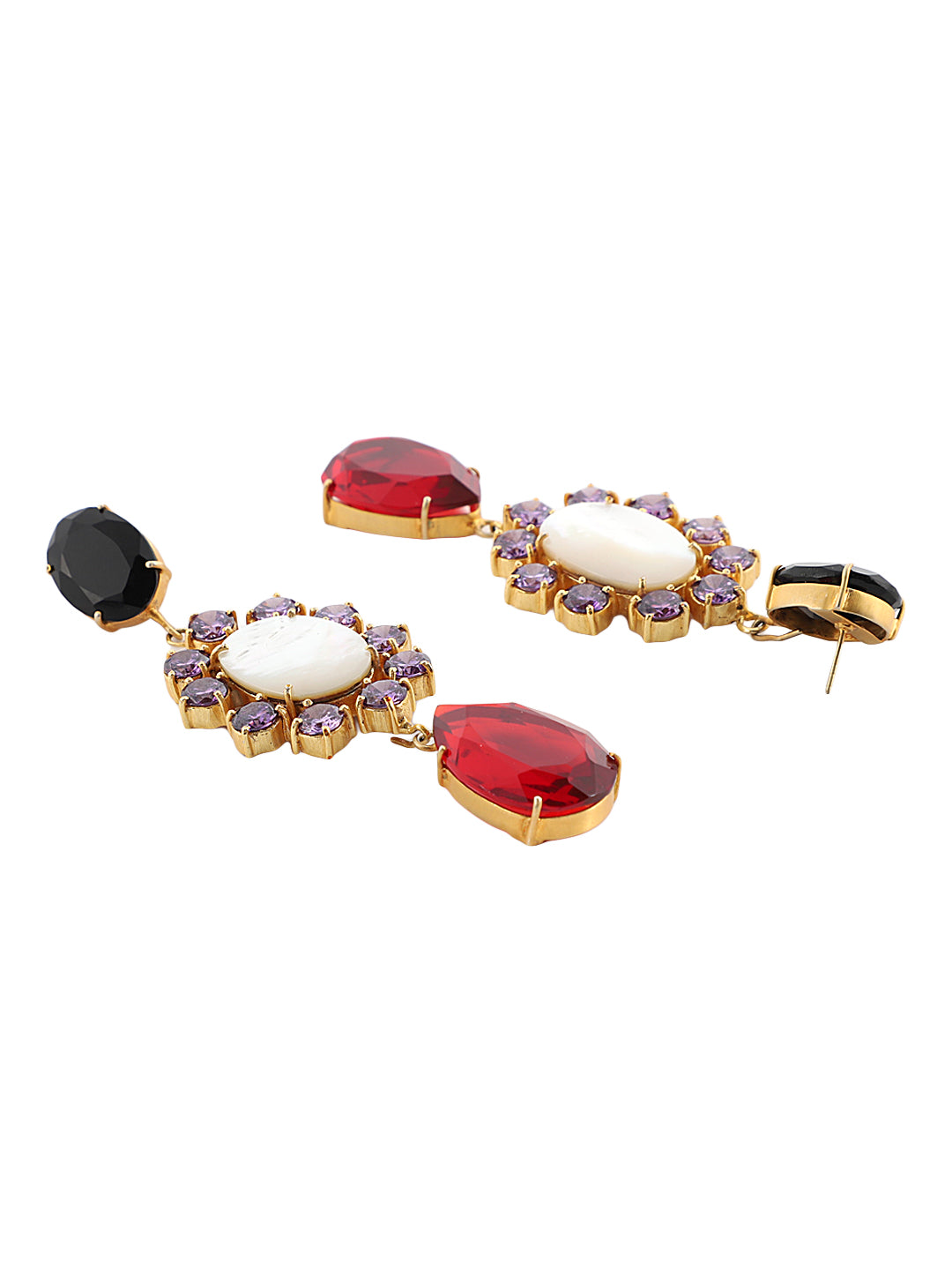 LILOU BLACK ONYX AND ROSE QUARTZ & GARNET EARRINGS jewellery in 24K gold plating | XAGO Luxe