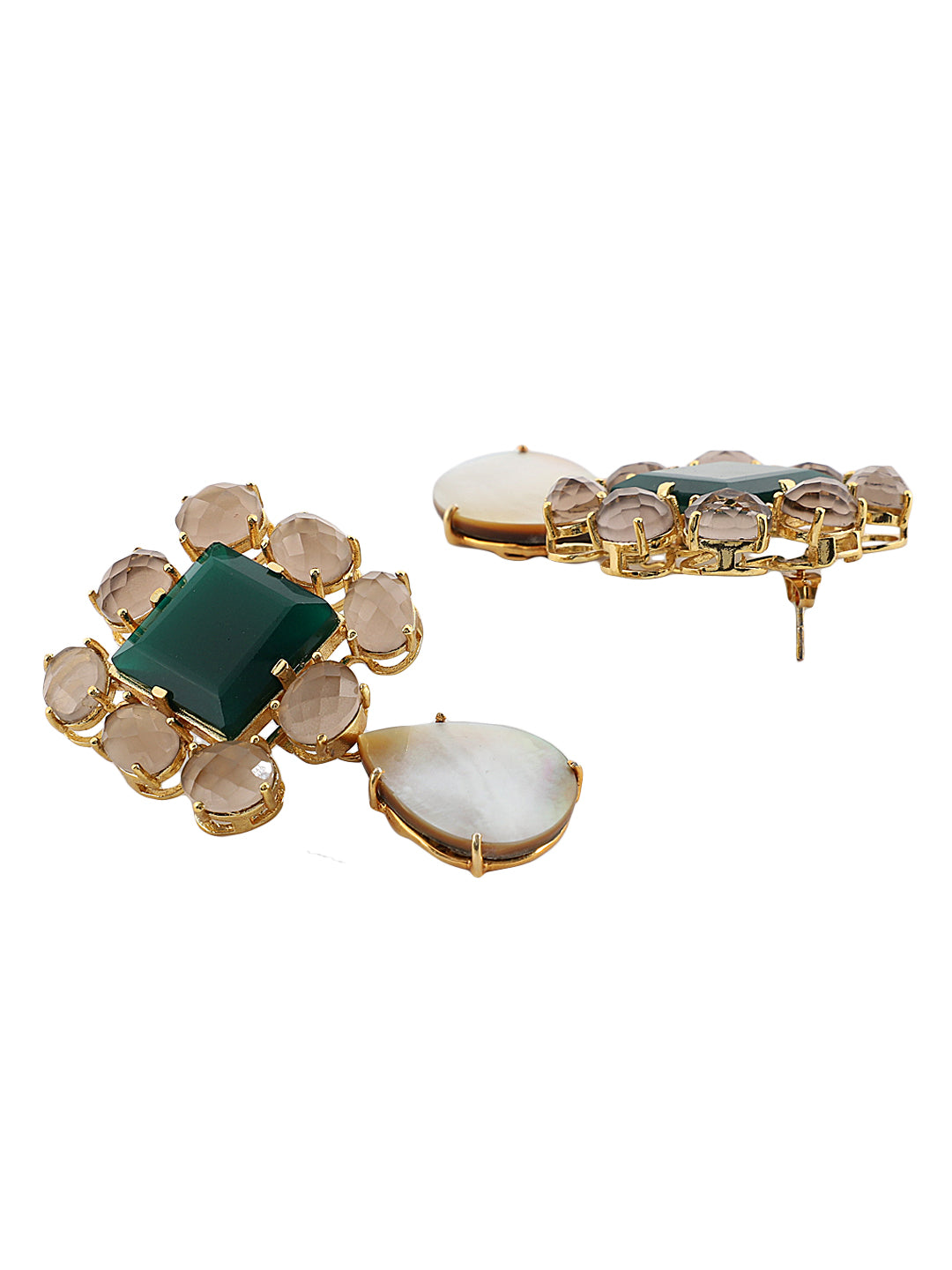 COSIMA GREEN ONYX & SMOKY QUARTZ CONVERT EARRING jewellery in 24K gold plating | XAGO Luxe