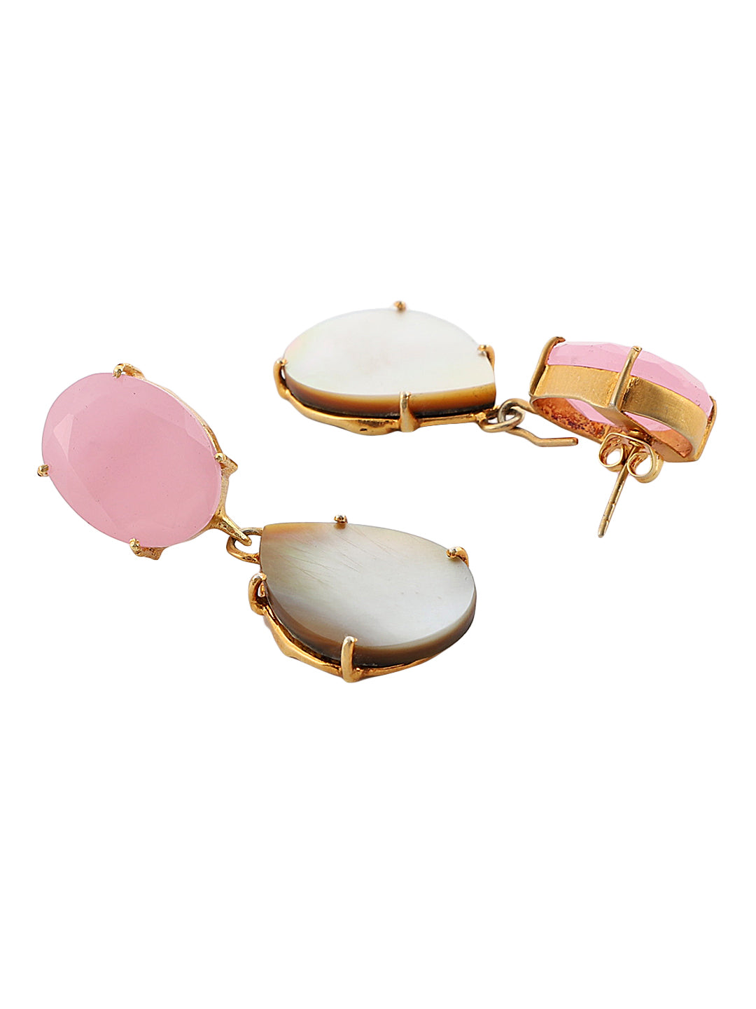 GANYA ROSE QUARTZ CONVERT EARRINGS jewellery in 24K gold plating | XAGO Luxe