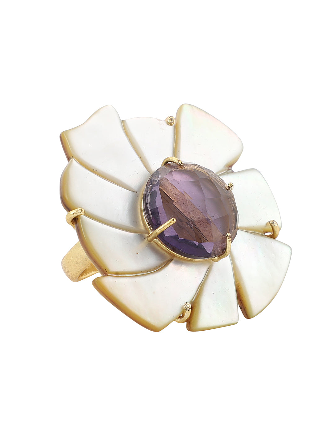 ODESSA MOTHER OF PEARL & AMETHYST RING jewellery in 24K gold plating | XAGO Luxe