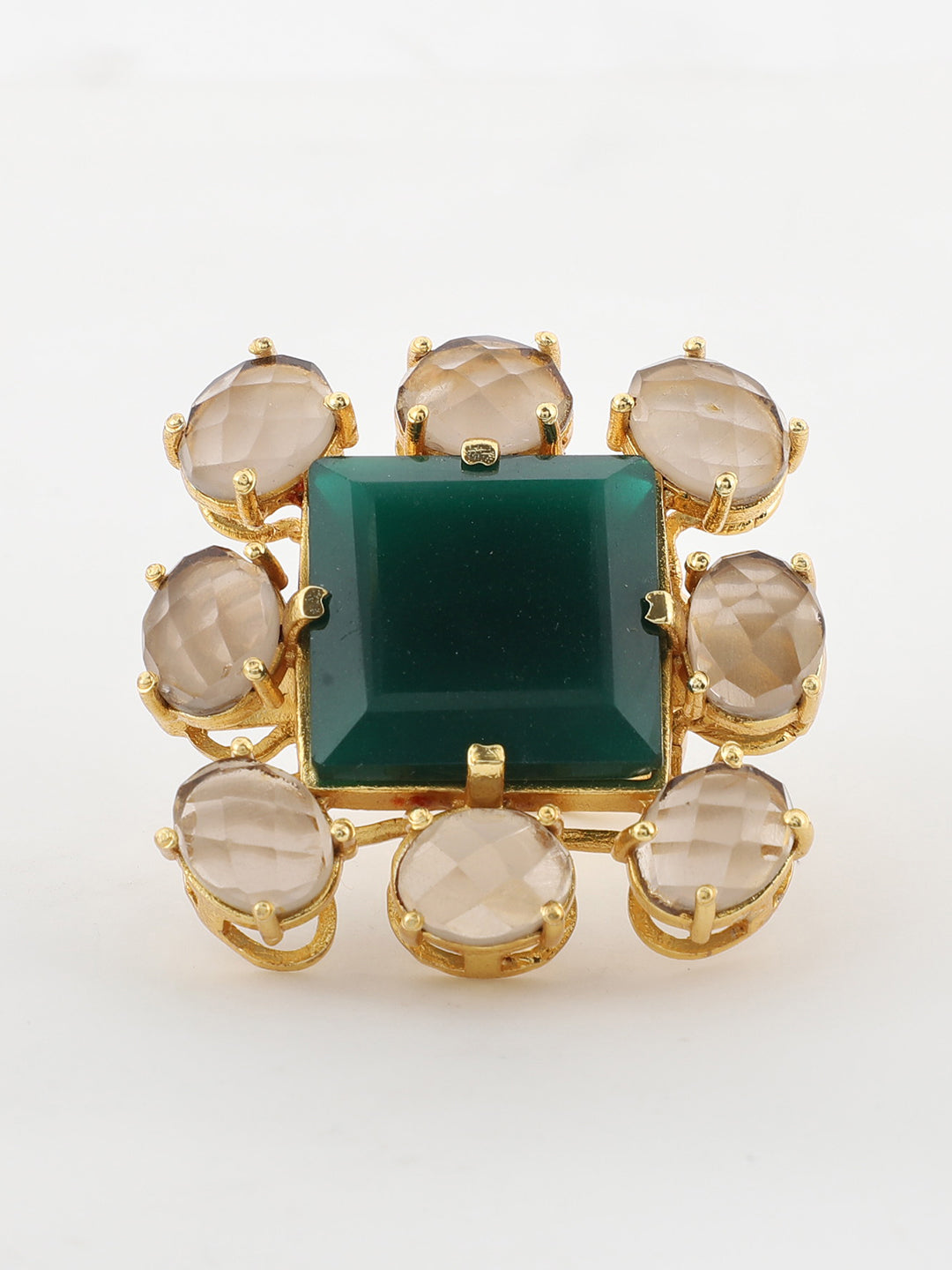 ARTEMIS GREEN ONYX & SMOKY QUARTZ RING jewellery in 24K gold plating | XAGO Luxe