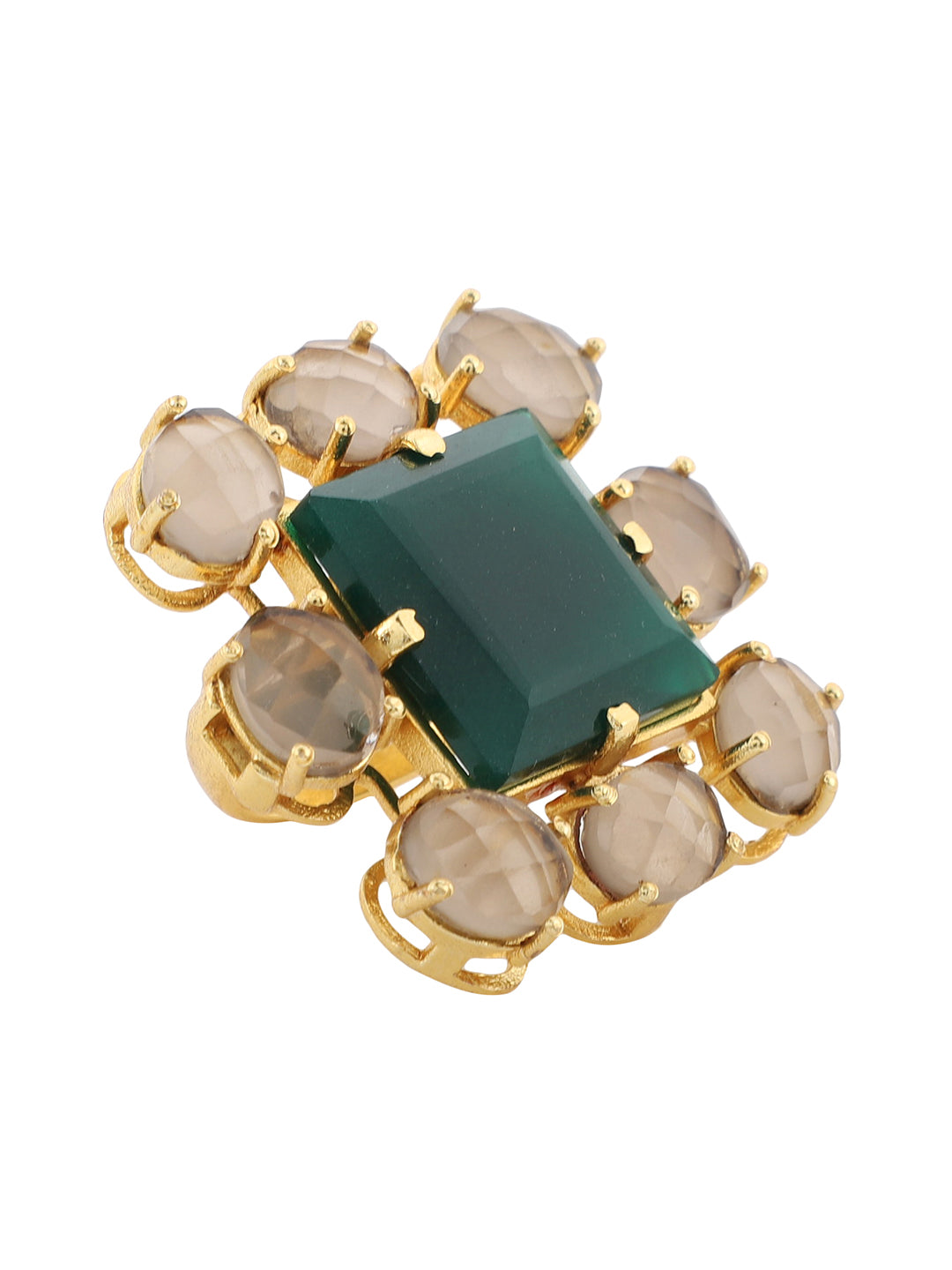 ARTEMIS GREEN ONYX & SMOKY QUARTZ RING jewellery in 24K gold plating | XAGO Luxe