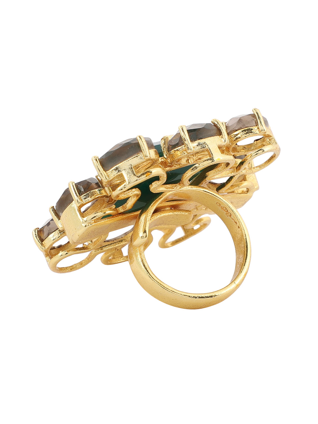ARTEMIS GREEN ONYX & SMOKY QUARTZ RING jewellery in 24K gold plating | XAGO Luxe
