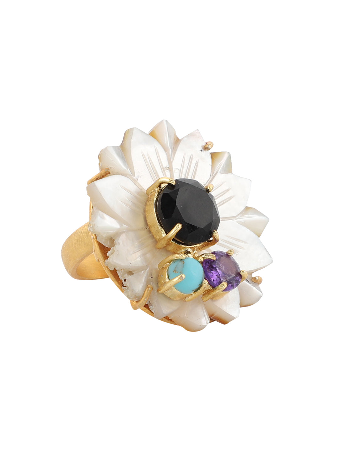 MARISOL BLACK ONYX & TURQUOISE RING jewellery in 24K gold plating | XAGO Luxe