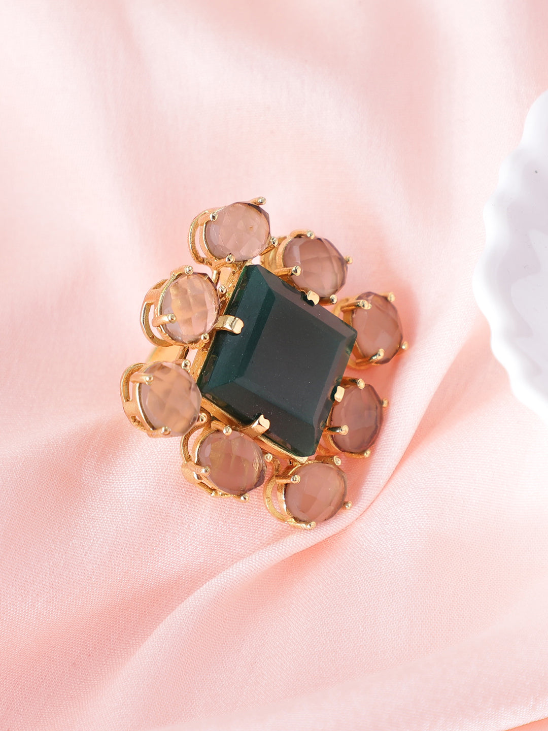 ARTEMIS GREEN ONYX & SMOKY QUARTZ RING jewellery in 24K gold plating | XAGO Luxe