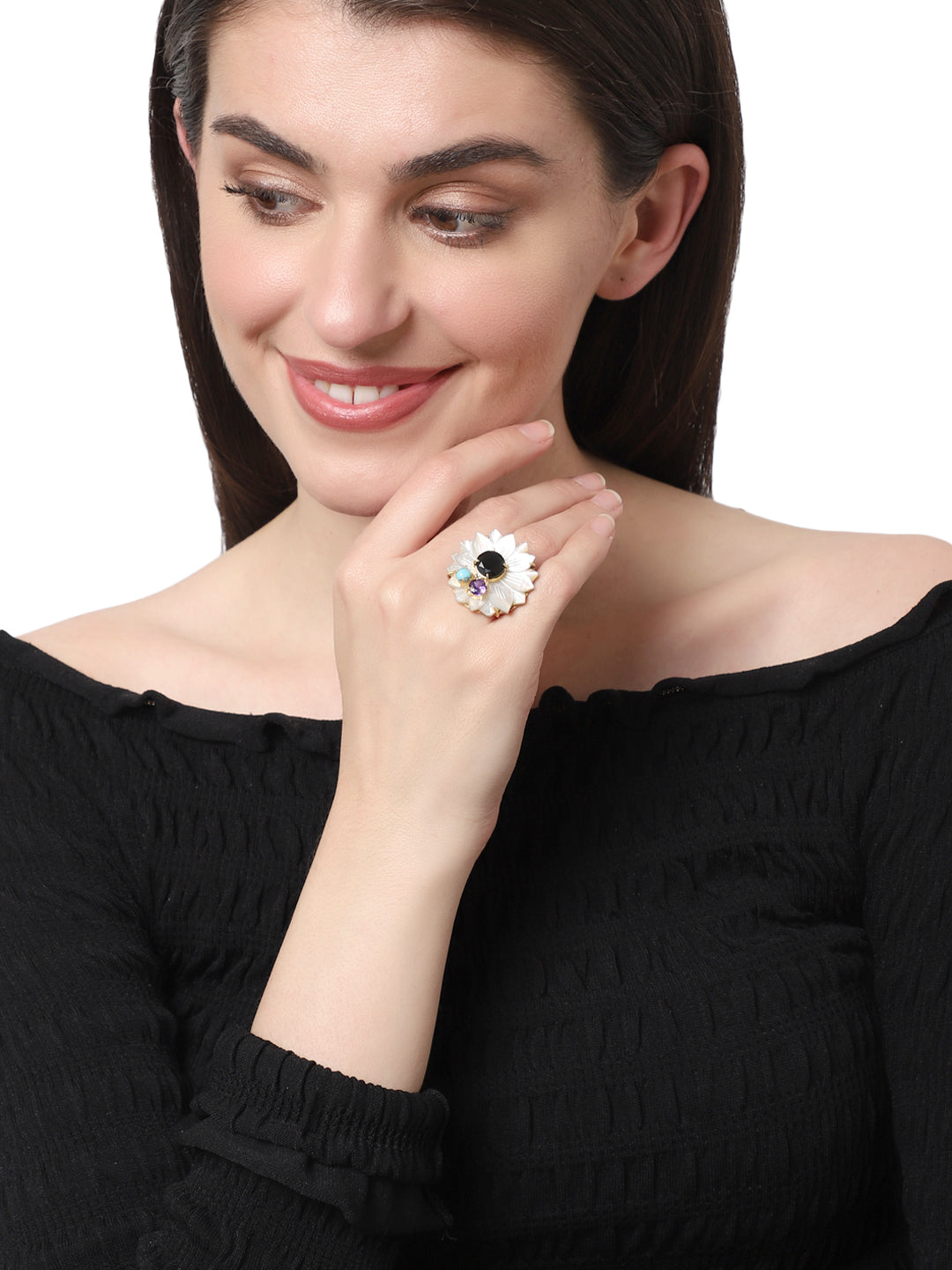 MARISOL BLACK ONYX & TURQUOISE RING jewellery in 24K gold plating | XAGO Luxe