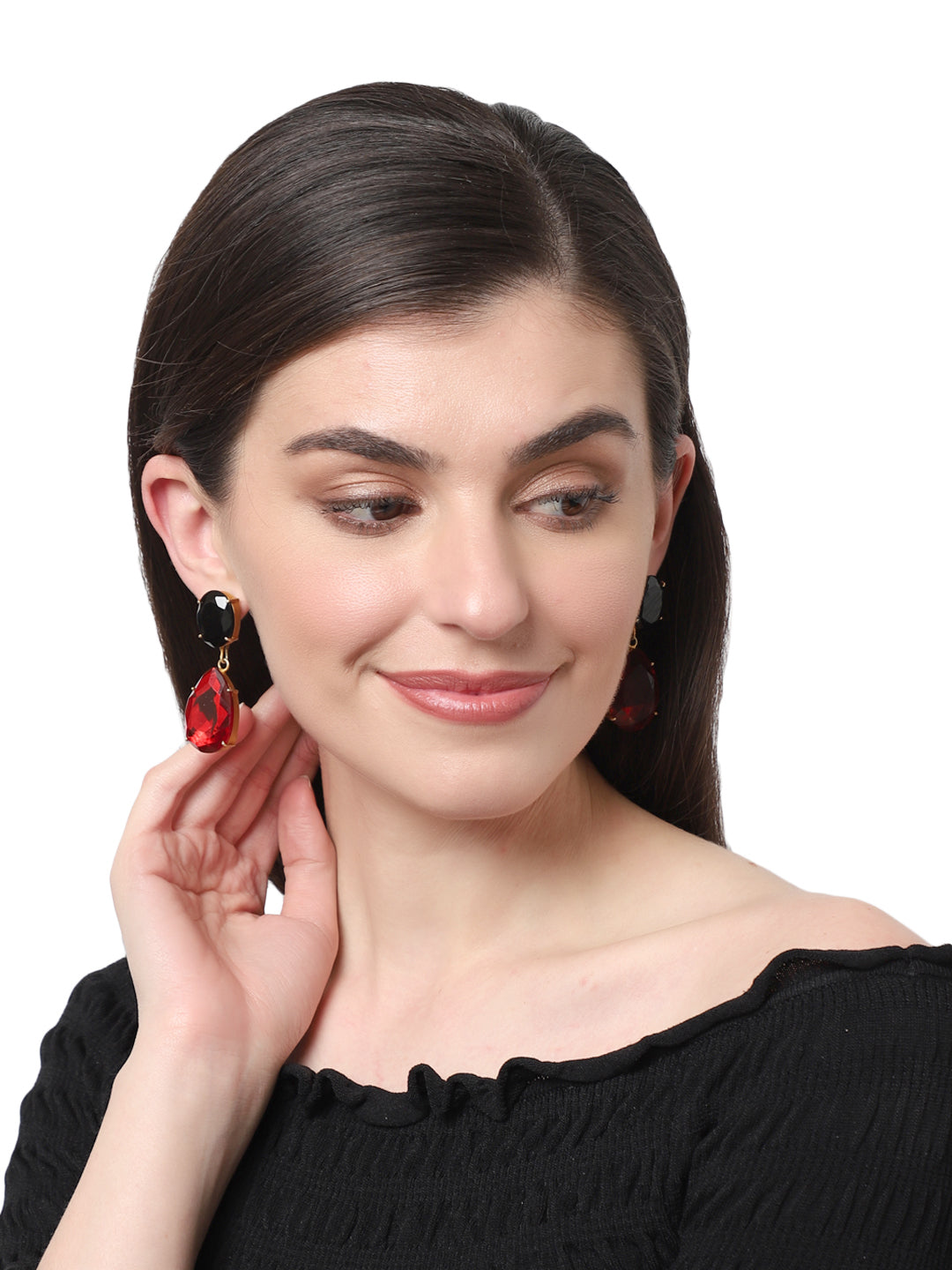 HECATE BLACK ONYX & GARNET CONVERT EARRINGS jewellery in 24K gold plating | XAGO Luxe