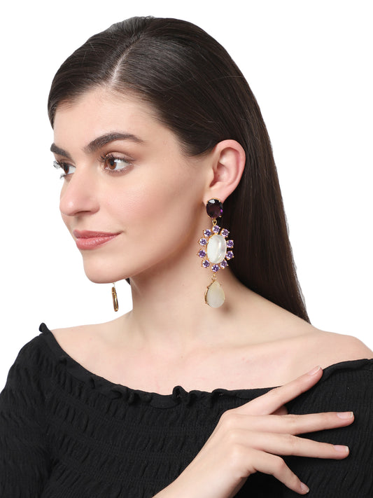 AMARA MOTHER OF PEARL & AMETHYST CONVERT EARRINGS jewellery in 24K gold plating | XAGO Luxe