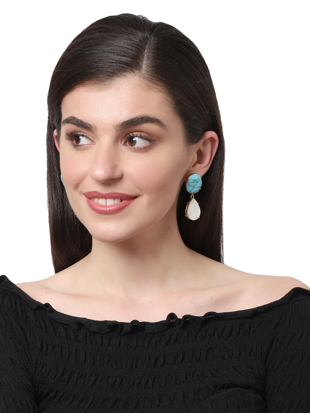 ISMENE TURQUOISE AND MOTHER OF PEARL EARRINGS jewellery in 24K gold plating | XAGO Luxe