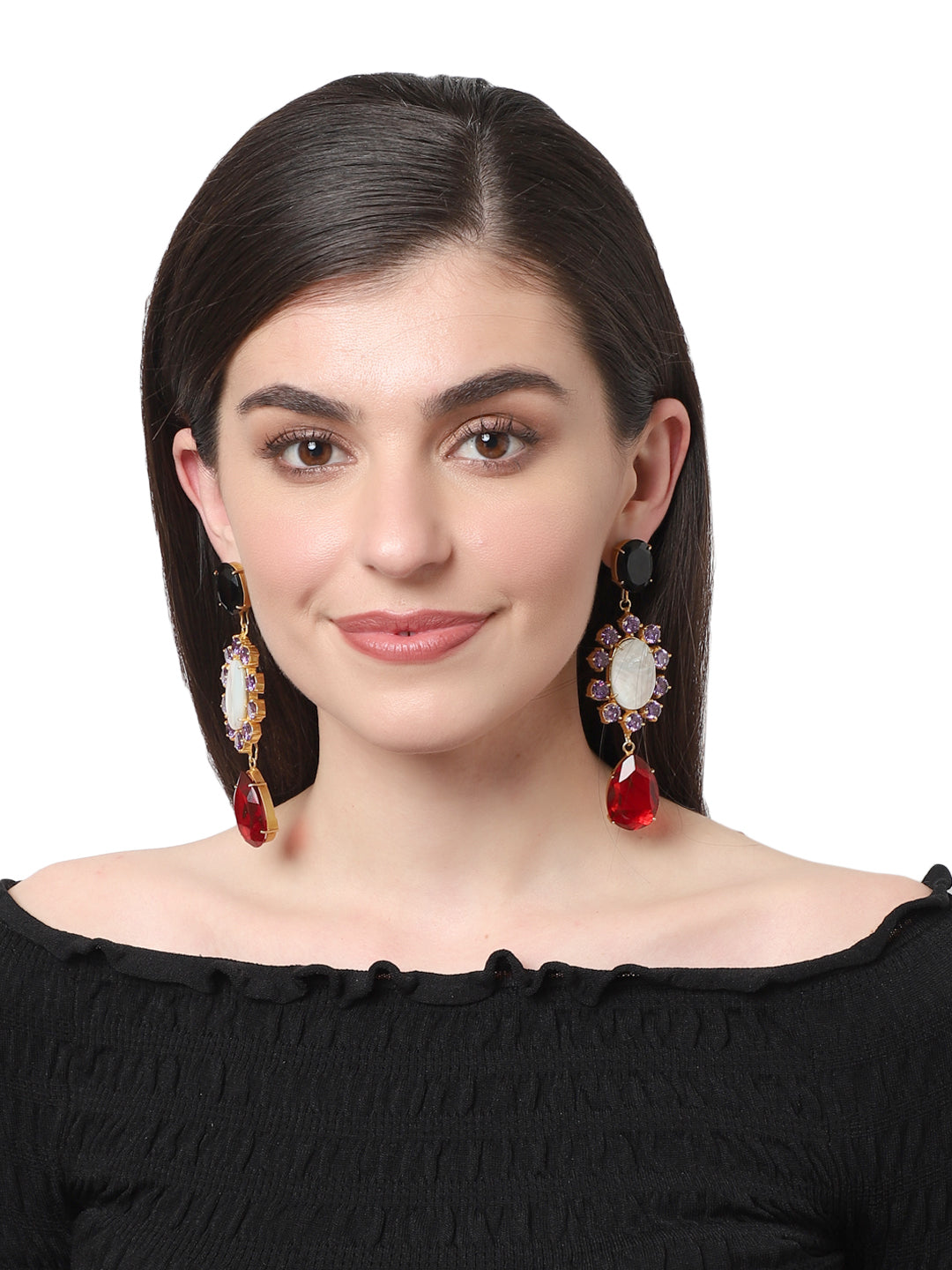 LEONORA BLACK ONYX, AMETHYST & GARNET CONVERT EARRING jewellery in 24K gold plating | XAGO Luxe