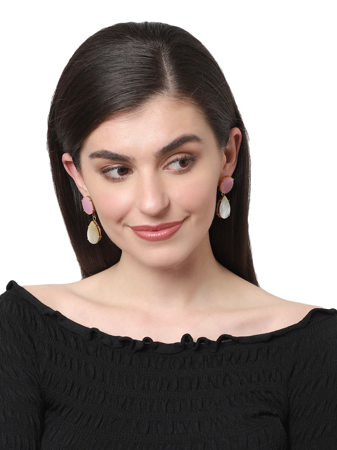 GANYA ROSE QUARTZ CONVERT EARRINGS jewellery in 24K gold plating | XAGO Luxe