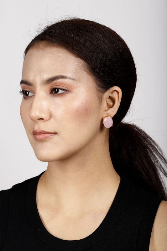 BACCA PINK ONYX GOLD PLATED STUDS jewellery in 24K gold plating | XAGO Luxe