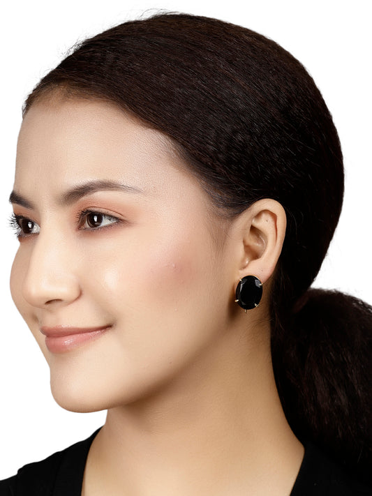 BAINA BLACK ONYX GOLD PLATED STUDS jewellery in 24K gold plating | XAGO Luxe