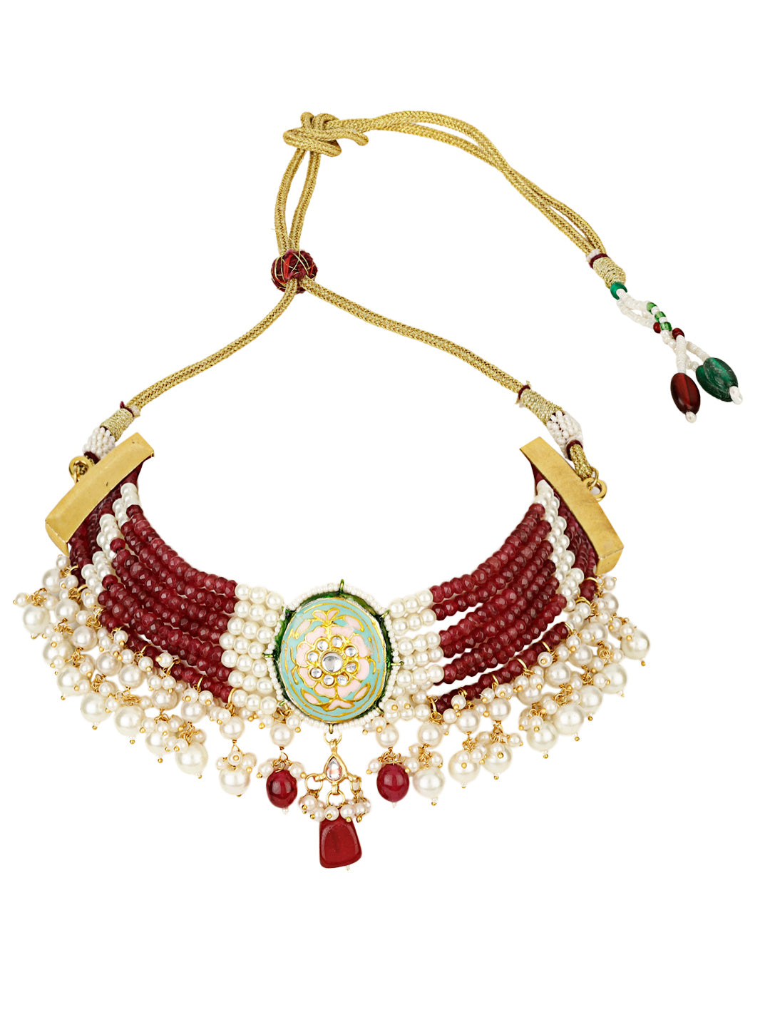 VRINDA MAROON BEADS & PEARLS KUNDAN NECKLACE SET