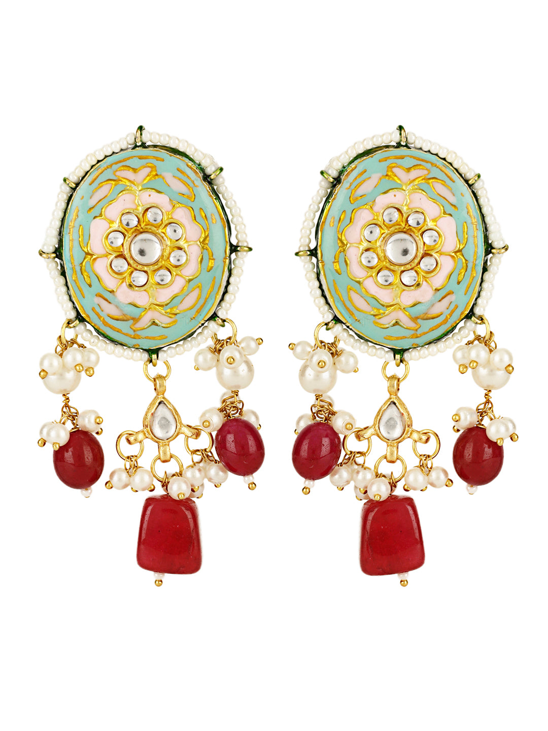 VRINDA MAROON BEADS & PEARLS KUNDAN NECKLACE SET