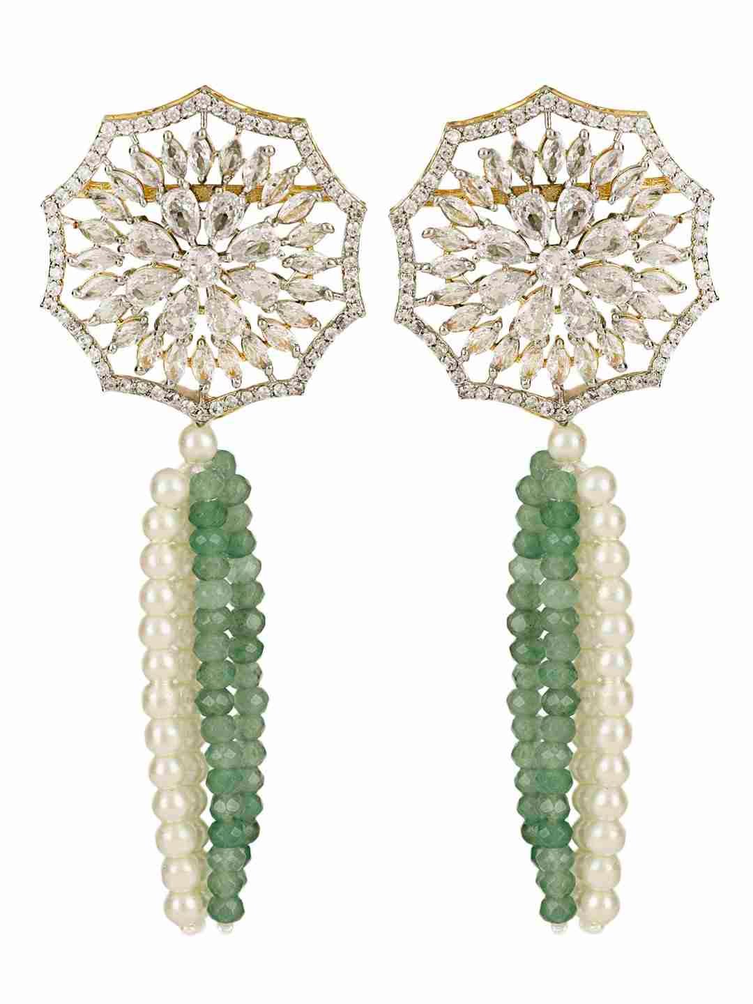 EKANTA GREEN AND WHITE PEARLS KUNDAN NECKLACE SET