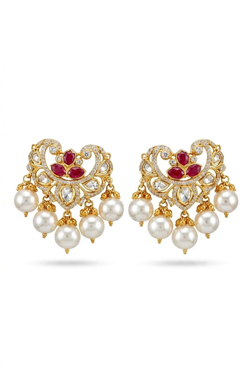 Modern CZ Cluster Studs Red Stone Leaf Brass XAGO Luxe