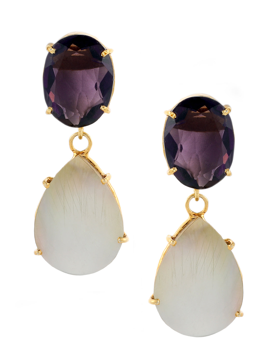 DELILAH AMETHYST & MOTHER OF PEARL CONVERT DROP EARRINGS jewellery in 24K gold plating | XAGO Luxe